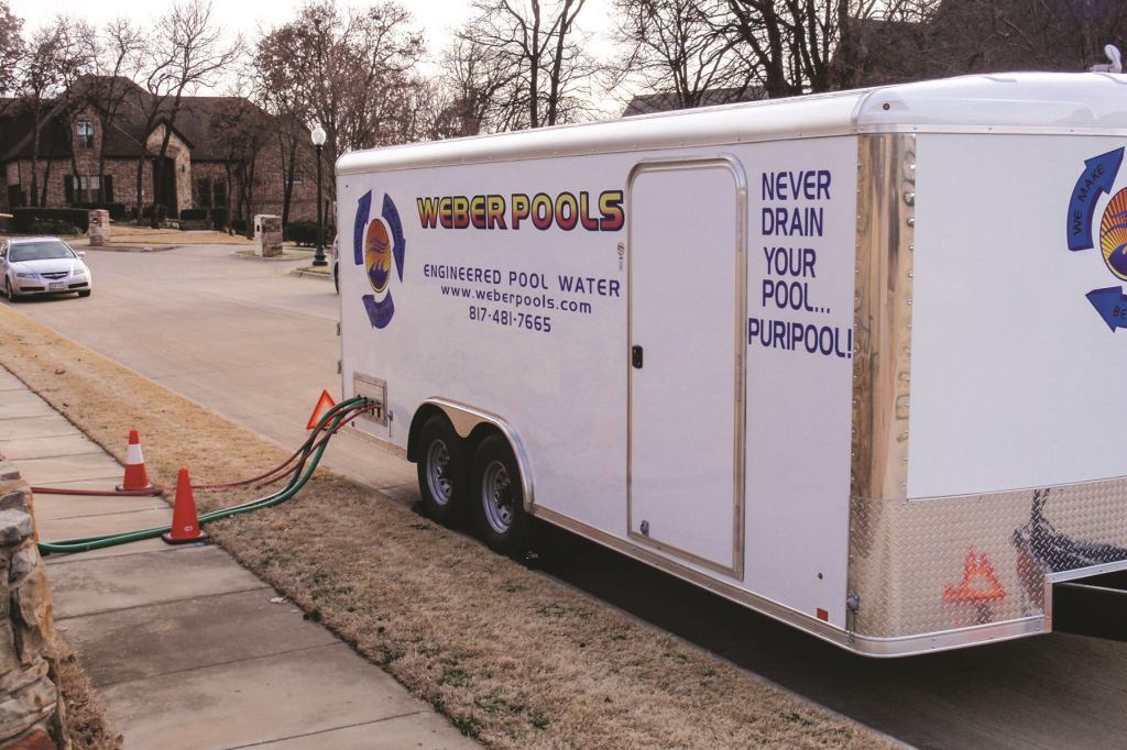 No drain, all gain: Weber Pools, which serves commercial and residential pools in the Dallas/Fort Worth area, recently purchased the Puripool system. Developed by Pool Services Technologies, the filtration system cleanses pool water of calcium hardness, among other chemicals and total dissolved solids, without having to drain and refill the vessel, saving thousands of gallons from going down the drain.