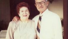 Pool industry pioneer, Leon Bloom, poses with his wife Dorothy.