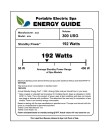 The 411 on labels: This sample label depicts the information that 
manufacturers will need to provide for their spas. The labels will 
indicate how an individual spa’s energy efficiency rate compares with 
all other spas. In the example shown, 192 watts falls in a range of 
power ratings.
