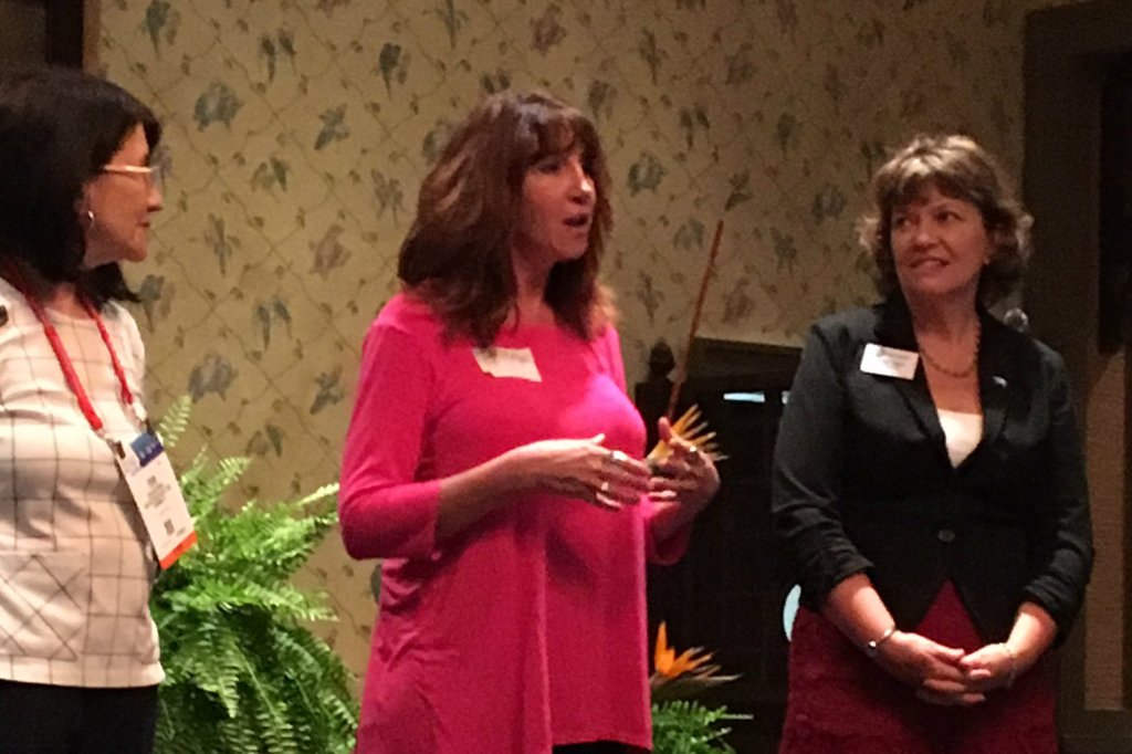 SWIMN co-founders Pam Vinje (center), Teri Wiltshire (left) and Lauren Stack address the crowd at the second annual networking event.