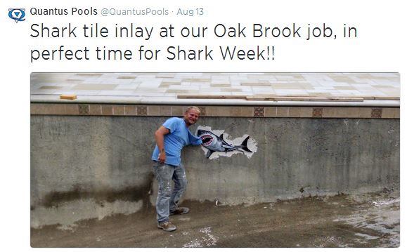 Lose an arm? Hope not! 
@QuantusPools jokes around for Shark Week with inlay tile at a recent job.