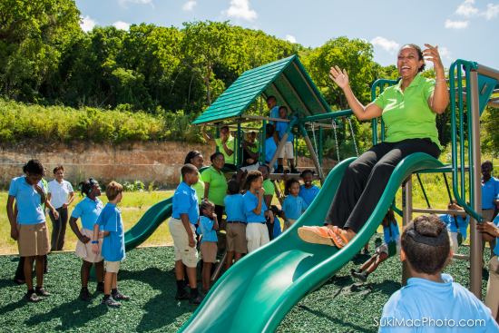 Even the teachers are overjoyed by the new playground made possible by the generous donations of Master Spas and its dealers.