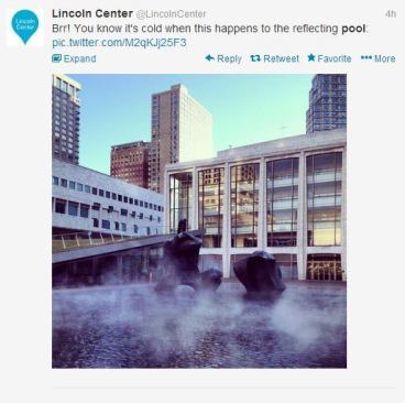 While the&nbsp;&nbsp;
@poolspanews&nbsp;&nbsp;crew&nbsp;is lucky enough to enjoy the warm winter L.A. weather, we can't help but feel for those who are suffering during the Polar Vortex of 2014. The harsh weather is certain to impact thousands of pools and other waterfeatures throughout the country, including famous landmarks like the pool in front of&nbsp;
@LincolnCenter&nbsp;.&nbsp;#PSNSocialService