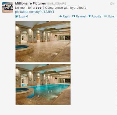 We first saw&nbsp;&nbsp;
@Hydrofloors_com&nbsp; during the 2013&nbsp;&nbsp;
@poolspapatio&nbsp; expo, but now the product has clearly caught the eye of Twitter user&nbsp;&nbsp;
@MILLIONAIRE&nbsp;.&nbsp;#PSNSocialService