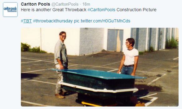 @CarltonPools&nbsp;got into the #TBT spirit with this gem that takes us back a few decades. It's nice to see people smiling so heartily even while lifting heavy equipment. #PSNSocialService