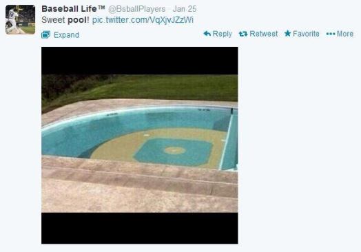 From Liberace's pool in the form of a&nbsp;
grand piano to the award-winning one we just showed you cleverly designed like a violin, pools shaped in the form of objects is not new. But it's still fun when you come across one, like this picture shared by 
@BsballPlayers. It's certain to&nbsp;hit a homerun for fans of the sport. Have you even designed a pool with an unusual shape or design? If so, we want to know. #PSNSocialService