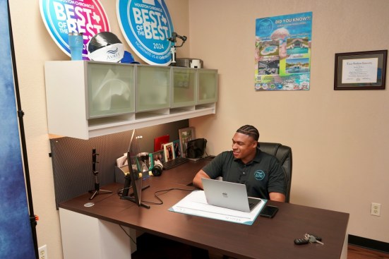 Avree Custom Pools Marketing and Communications Manager Brandon Grace at work.