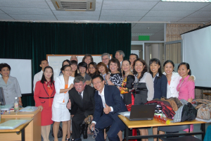 The Johnsons enjoying time with their students.