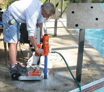 Set in concrete: When the existing deck

is 4 or more inches thick, installers may only have to core drill

the concrete to accommodate the anchors or sleeves that connect to

the lift. Always consult manufacturer’s instructions.